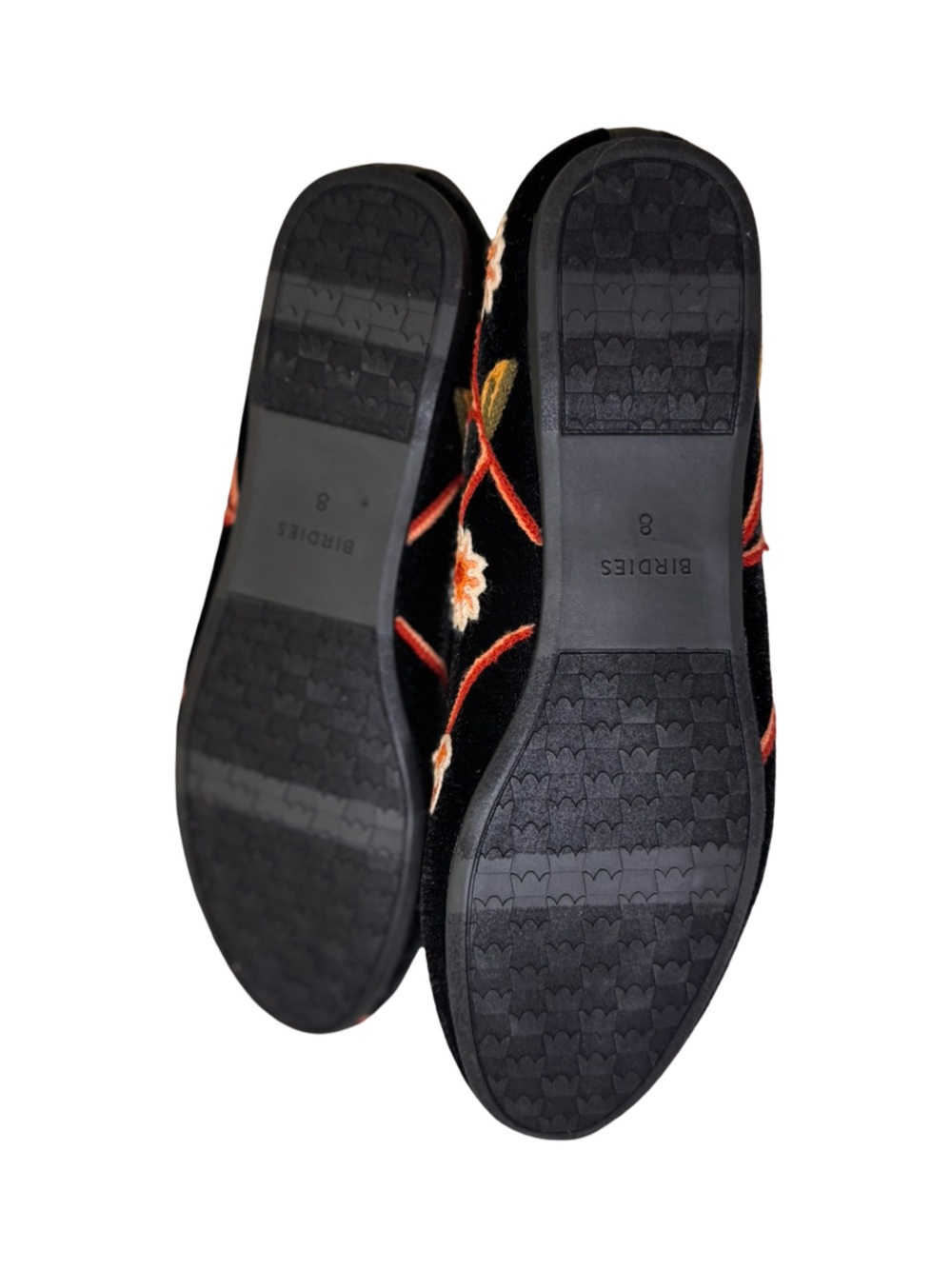 Birdies Black Velvet Slip-On Loafers with Orange Floral Embroidery - Picture 5 of 10